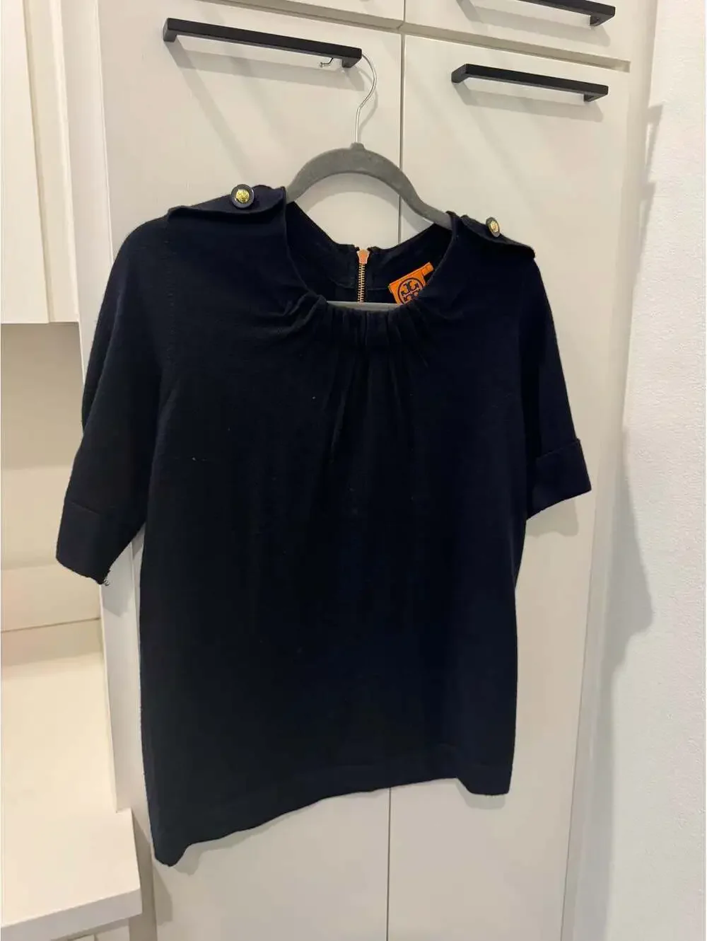 Tory Burch Black Short Sleeve Gathered Blouse